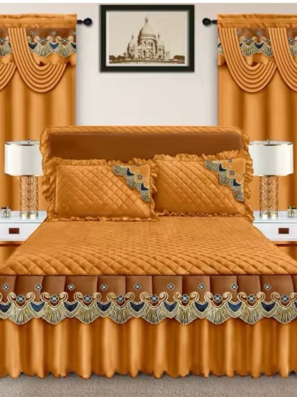 Luxe Quilted Bedspread Set in Golden Tan